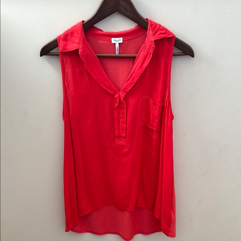 Red Sleeveless Top by Splendid Rayon and Pima cotton hi low summer blouse